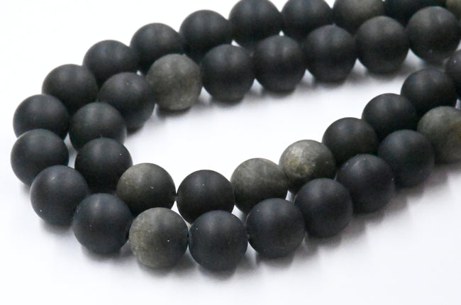Frosted Natural Golden Sheen Obsidian Round Bead Strands, 6mm Main Image