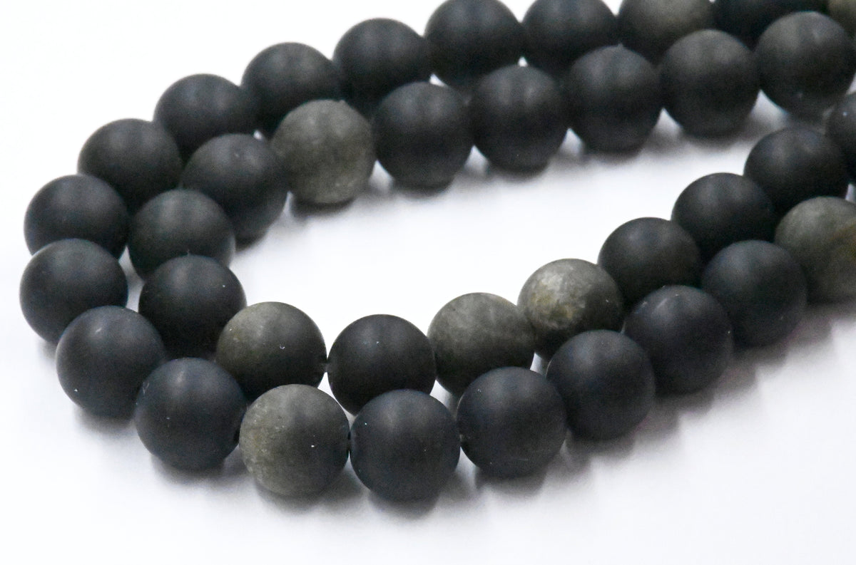 TWO STRANDS, Frosted Natural Golden Sheen Obsidian Round Bead Strands, 8mm