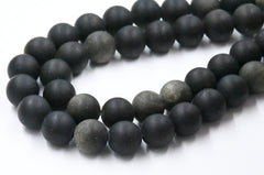 Frosted Natural Golden Sheen Obsidian Round Bead Strands, 8mm