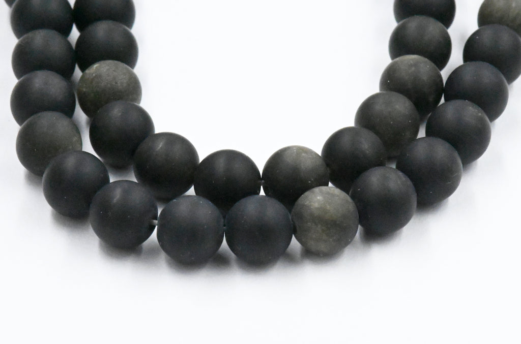 Frosted Natural Golden Sheen Obsidian Round Bead Strands, 8mm
