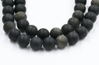 Frosted Natural Golden Sheen Obsidian Round Bead Strands, 8mm