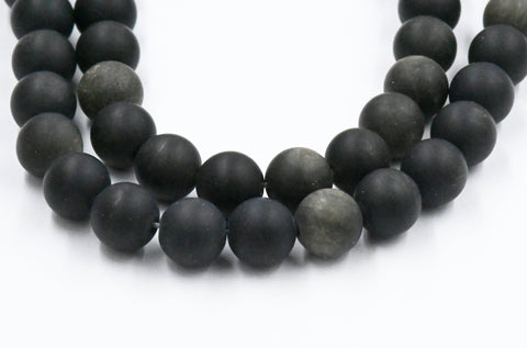 TWO STRANDS, Frosted Natural Golden Sheen Obsidian Round Bead Strands, 8mm