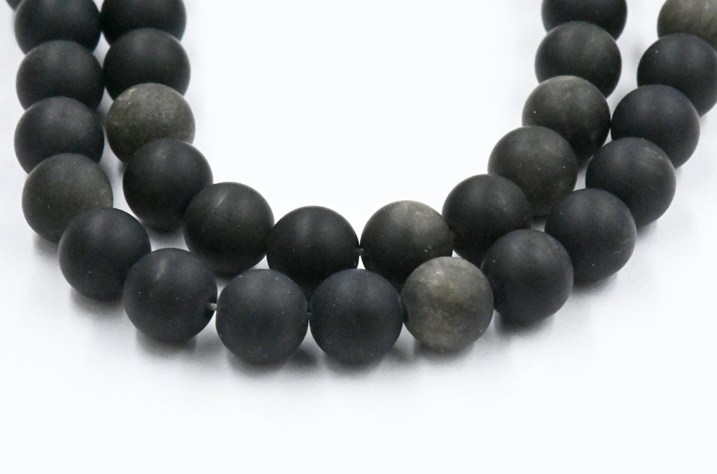 Frosted Natural Golden Sheen Obsidian Round Bead Strands, 6mm
