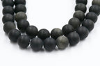 Frosted Natural Golden Sheen Obsidian Round Bead Strands, 6mm