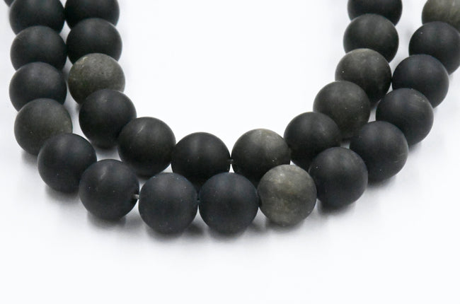 Frosted Natural Golden Sheen Obsidian Round Bead Strands, 6mm Hover Image