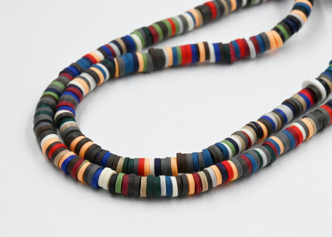 Two Strands Flat Round Handmade Polymer Clay Bead Spacers Fall Blend, 4x1mm Hover Image