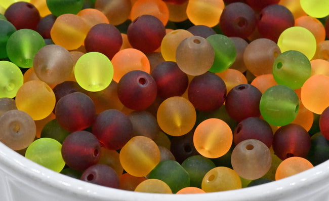 8mm Fall Mix Frosted Matte Glass Round Druk Cultured Sea Glass Beads - 200 beads Main Image