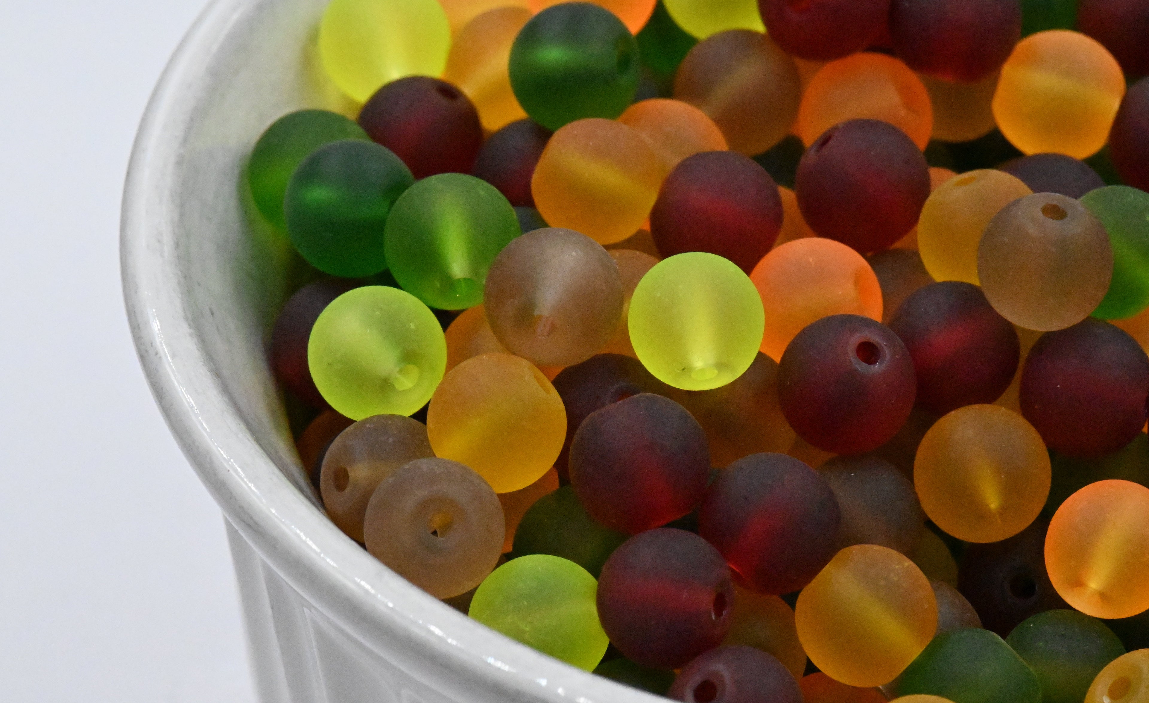 8mm Fall Mix Frosted Matte Glass Round Druk Cultured Sea Glass Beads - 100 beads