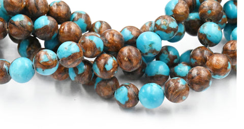 8mm Copper Bronzite and Turquoise Round Beads  -15.5