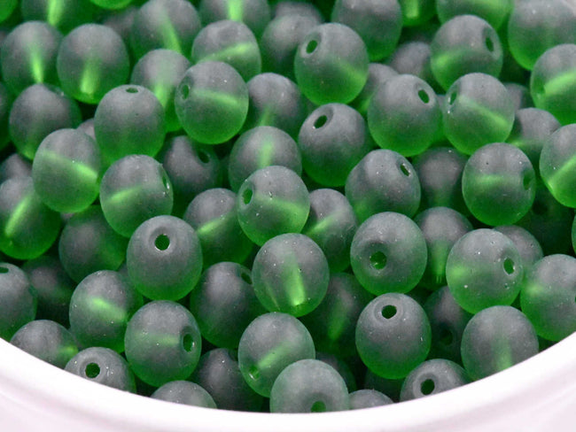 100pc Frosted Glass 6mm 8mm Emerald Green, Hover Image