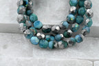 6mm Silver Etched Blue Czech Beads Faceted  -25