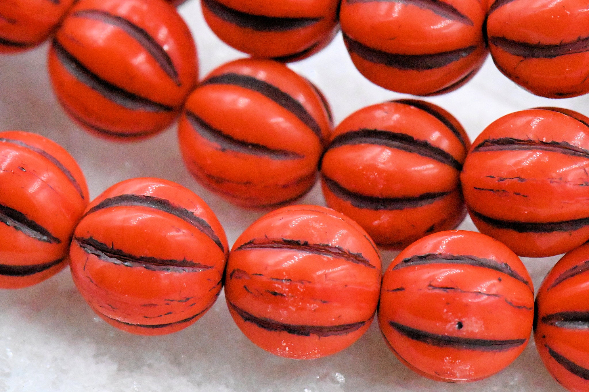 8mm Czech Coral Brown Glaze Opaque Melon Rounds -20pc