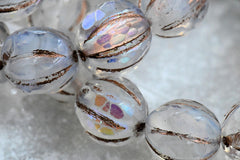 Czech Glass Faceted Melon AB Opal Copper Finish
