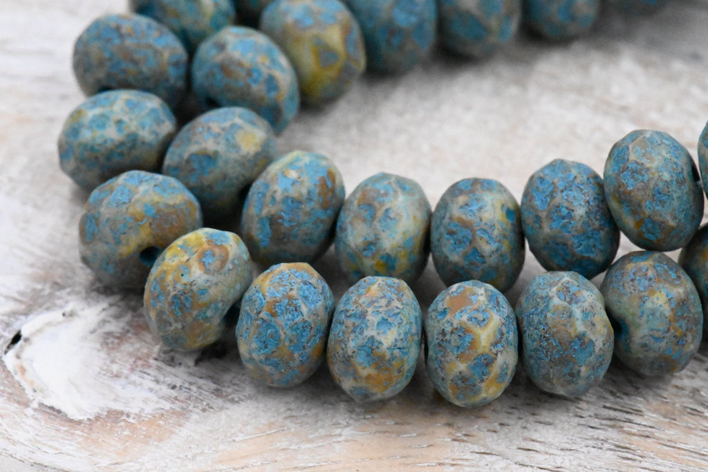 Turquoise Wash Etched Matte Picasso Rondelle 25pc 5x7mm Faceted
