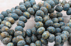 Turquoise Wash Etched Matte Picasso Rondelle 25pc 6x8mm Faceted