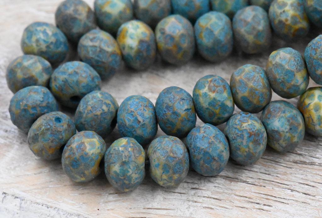 Turquoise Wash Etched Matte Picasso Rondelle 25pc 5x7mm Faceted