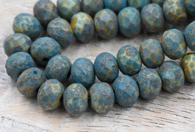 Turquoise Wash Etched Matte Picasso Rondelle 25pc 5x7mm Faceted Hover Image