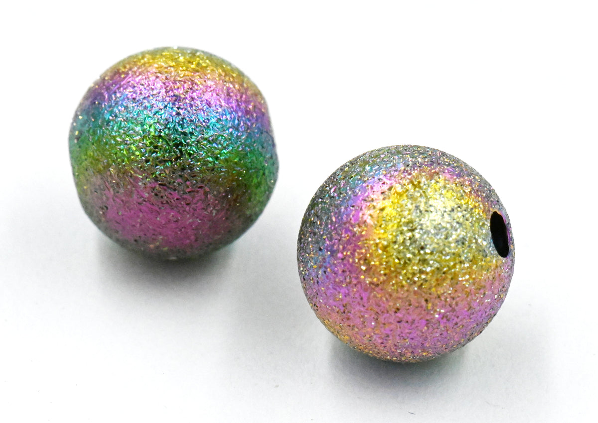 Stainless Steel Rainbow Stardust 10mm Beads -2pc