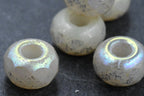 8x12mm Large Hole Ivory Czech Glass Faceted Rondelle Opal Golden Mercury Finish