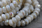 6x9mm Large Hole Ivory Czech Glass Faceted Rondelle Opal Golden Mercury Finish