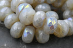 6x9mm Large Hole Ivory Czech Glass Faceted Rondelle Opal Golden Mercury Finish