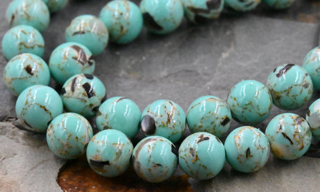 Turquoise and Sea Shell Beads 6mm 8mm 10mm, Full Strand Main Image