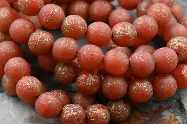 8mm Round Druk Autumn Red with an Etched Finish Gold Wash Hover Image