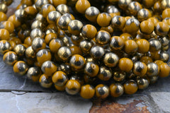 6mm Round 30pc Mustard Yellow with Gold Finish