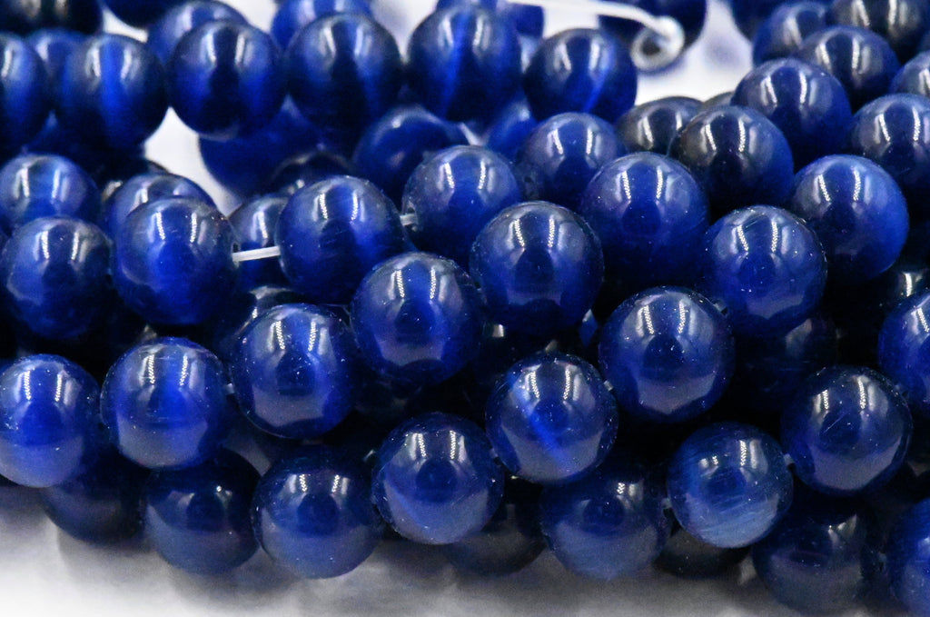Cat Eye Beads Dark Blue 8mm, 10mm -14.5 inch strand