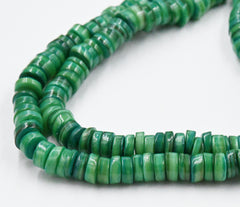 Natural Freshwater Shell Beads Strands, Dyed, Flat Round/Dics, Heishi Beads, Teal Green