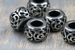 Stainless Steel Beads, 1pc, Antique Silver, 12mm, Hole