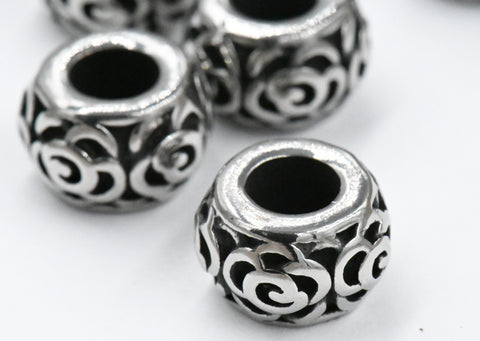 Stainless Steel Beads, 1pc, Antique Silver, 12mm, Hole