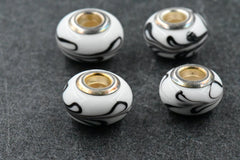 Black and White Lampwork Large Hole Rondelle 2pc European Beads