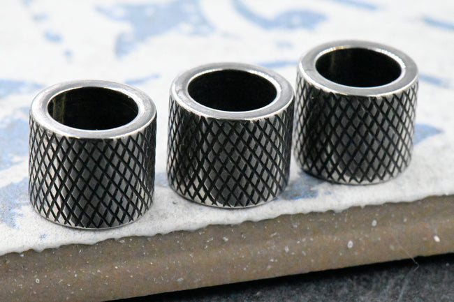 304 Stainless Steel Beads, 12mm Diagonal Line Column, Antique Silver Large Hole Main Image