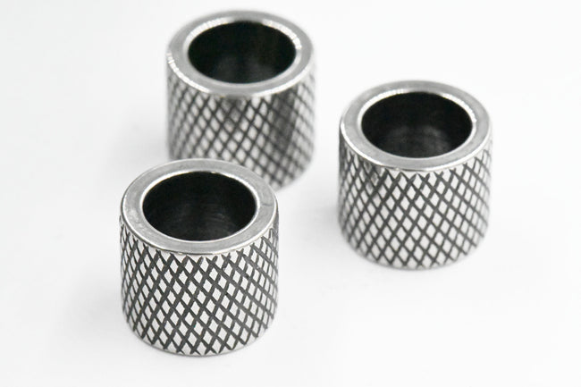 304 Stainless Steel Beads, 12mm Diagonal Line Column, Antique Silver Large Hole Hover Image