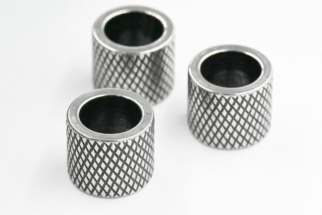304 Stainless Steel Beads, 2pc 12mm Diagonal Line Column, Antique Silver Large Hole Hover Image