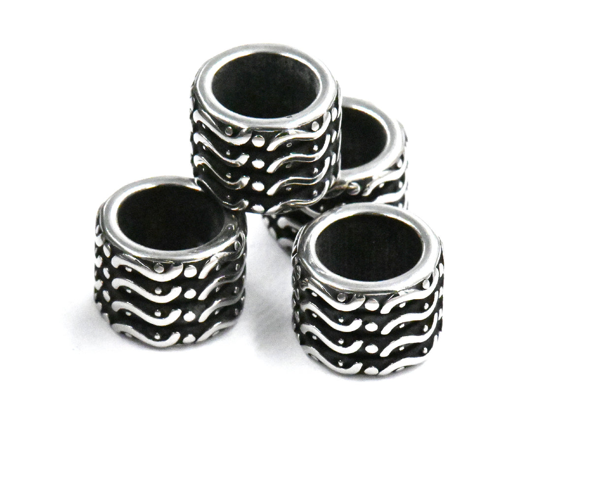 304 Stainless Steel Beads, 12mm Large Hole Beads, Column, Antique Silver