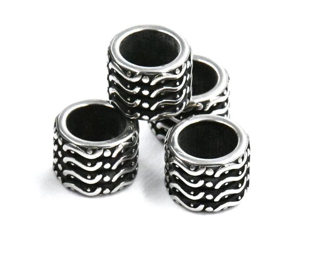 304 Stainless Steel Beads, 2pc 12mm Large Hole Beads, Column, Antique Silver Hover Image
