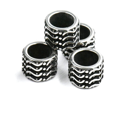 304 Stainless Steel Beads, 2pc 12mm Large Hole Beads, Column, Antique Silver
