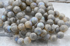 8mm Round Druk Champagne Beige Silver Blue with an Etched Finish