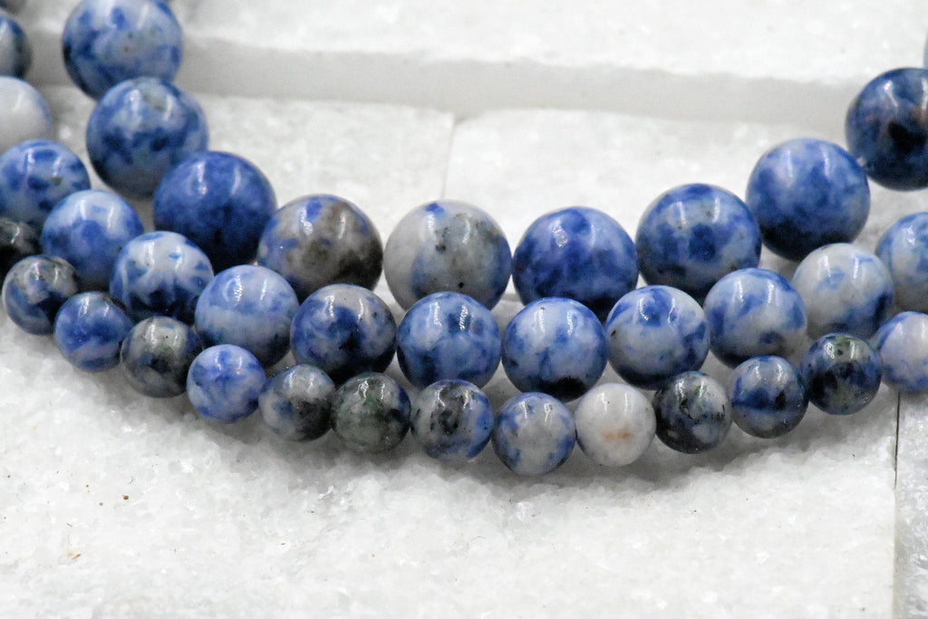 TWO STRANDS Natural Blue Spot Jasper Beads 15.5" strand Genuine 4mm 6mm 8mm 10mm