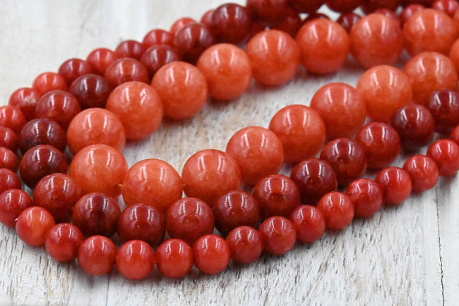 Paprika Red Jade, 6mm, 8mm, 10mm Jade Round Beads in Opaque Finish -15 inch strand Hover Image
