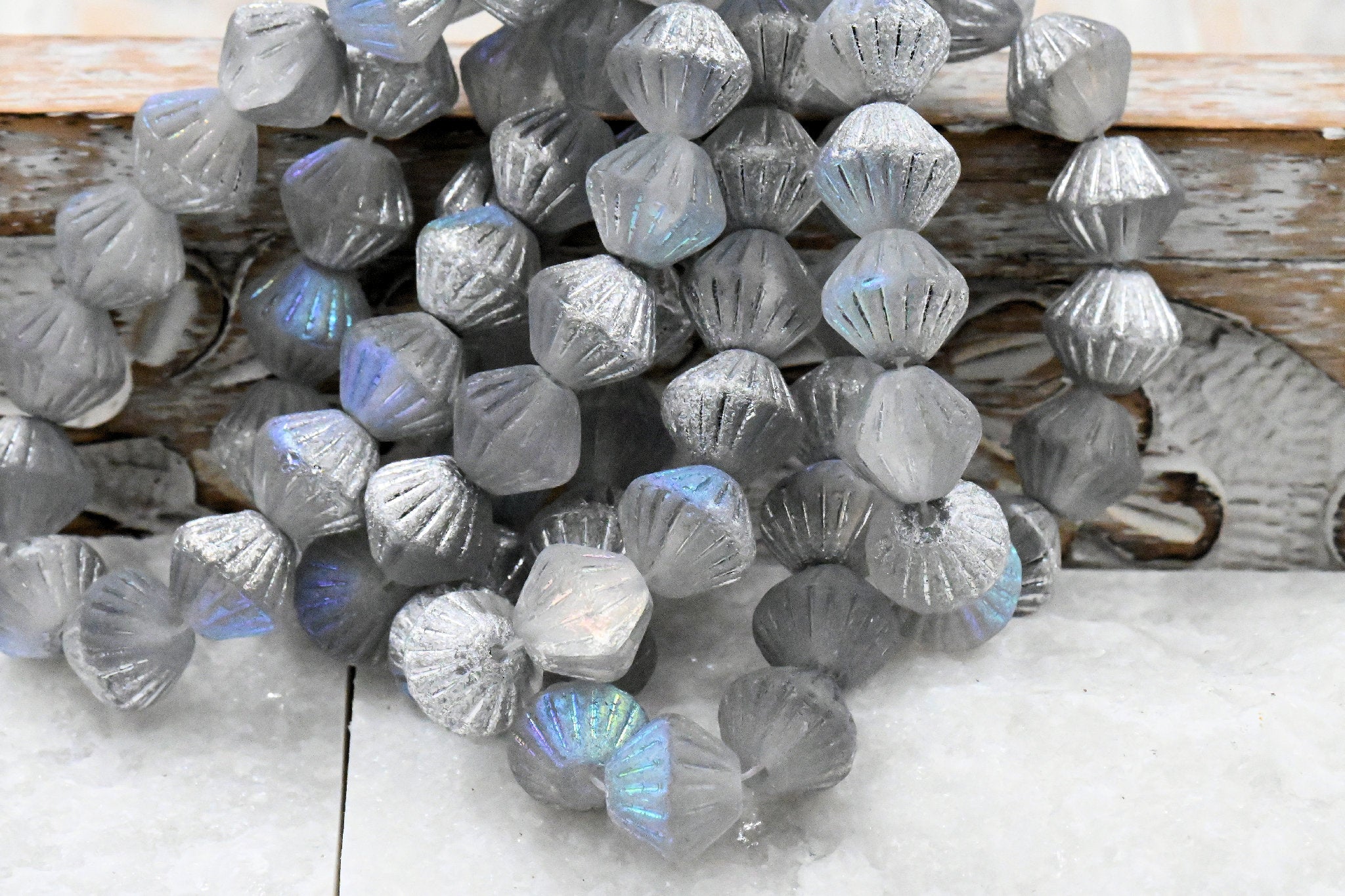 Fluted Bicone White Gray AB Shimmer