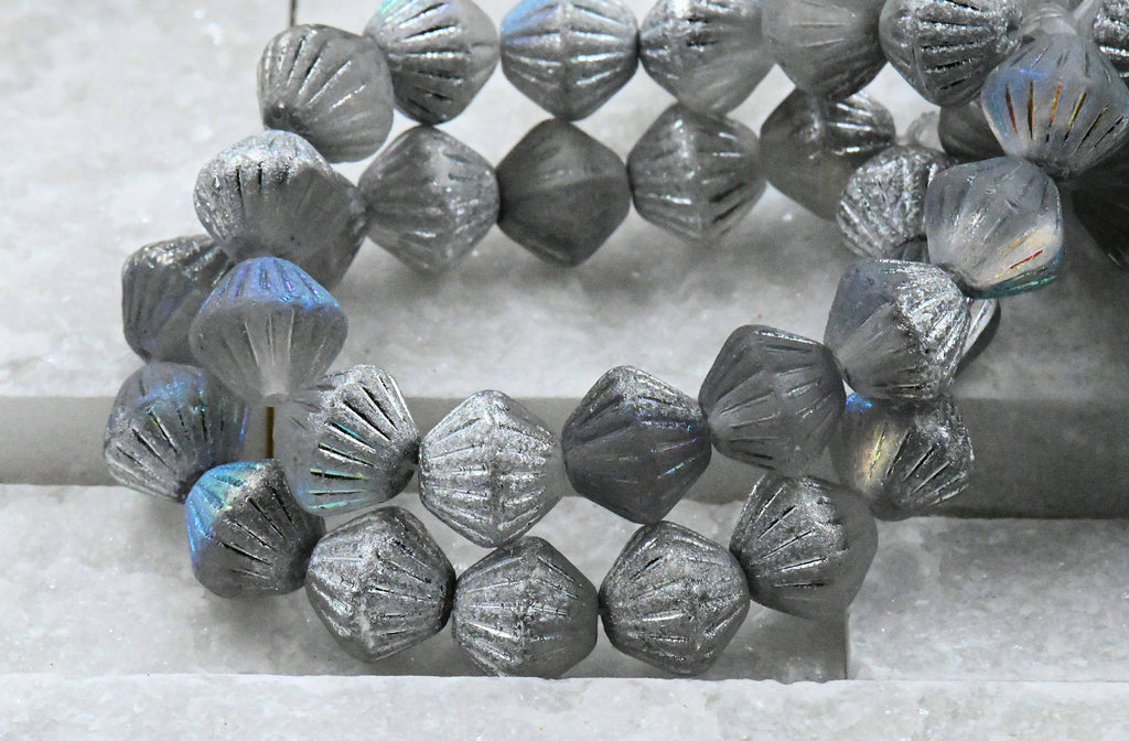 Fluted Bicone White Gray AB Shimmer