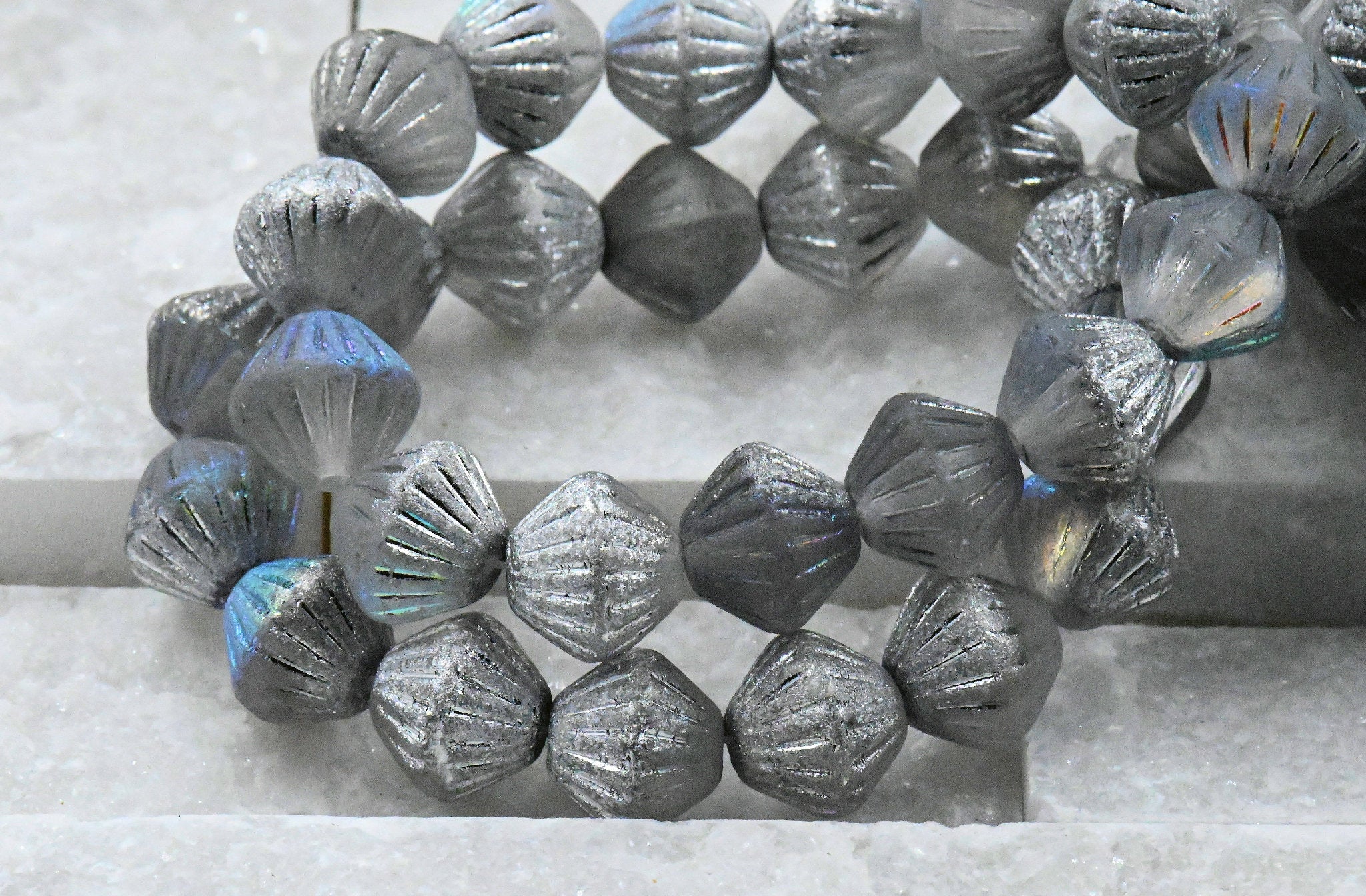 Fluted Bicone White Gray AB Shimmer