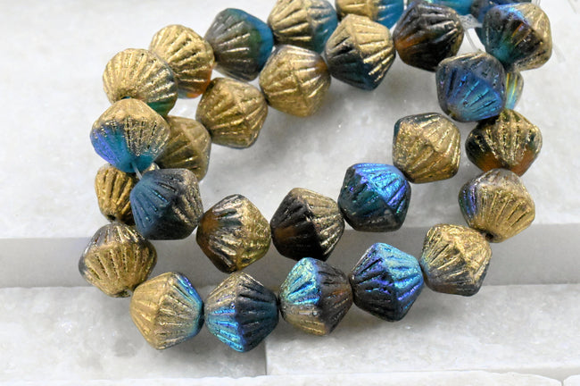 Fluted Bicone Gold Dark Gray Aqua AB Shimmer Main Image