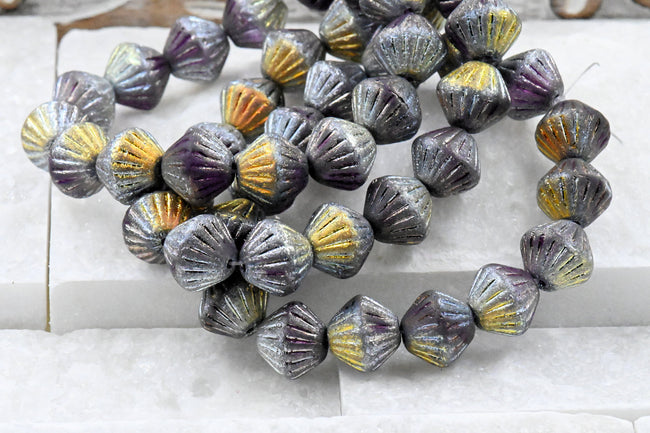 Fluted Bicone Gold Silver Red Violet Shimmer Main Image