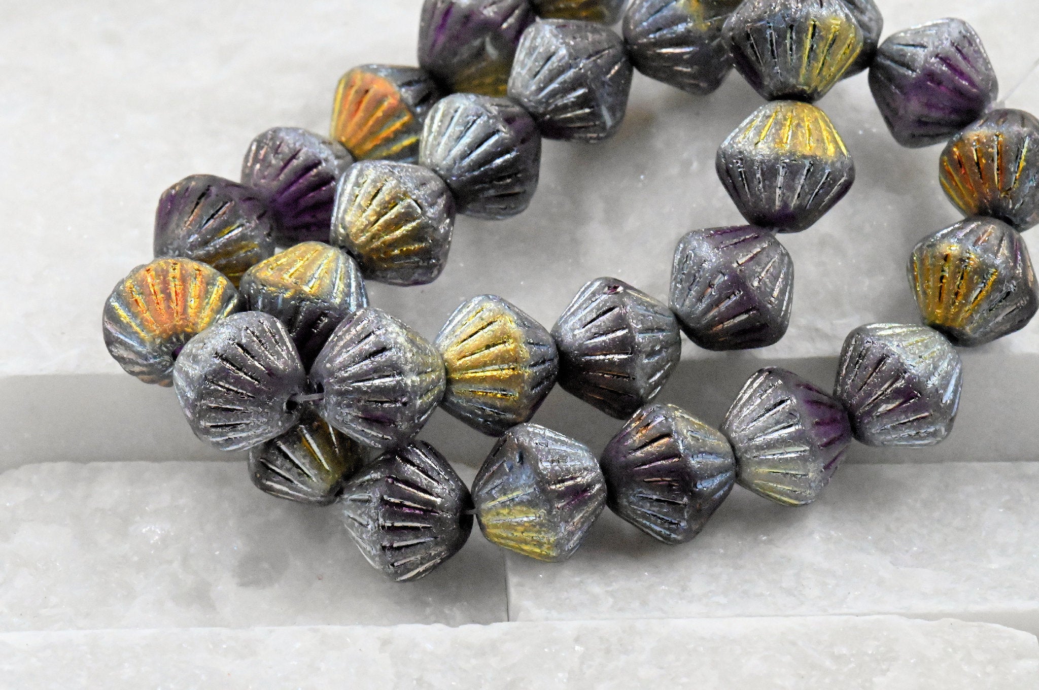 Fluted Bicone Gold Silver Red Violet Shimmer