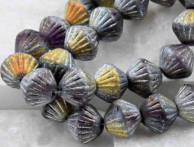 Fluted Bicone Gold Silver Red Violet Shimmer Hover Image