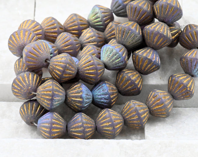 Fluted Bicone Gold Blue Violet AB Shimmer Hover Image